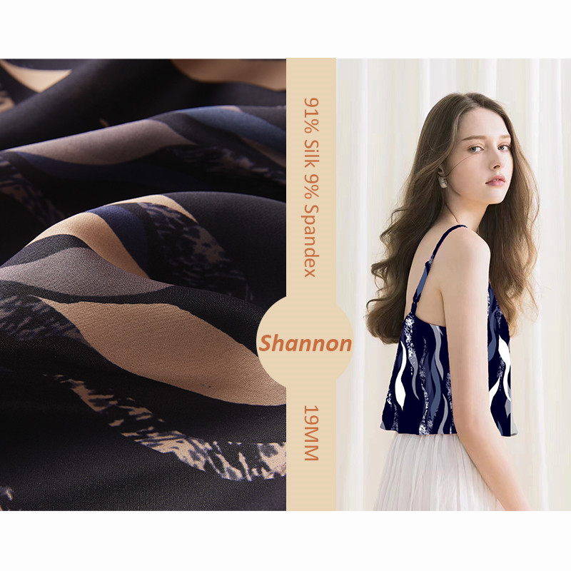 In kỹ thuật số 91% lụa dâu tằm 9% spandex 19MM co giãn Vải lụa Chinoiserie