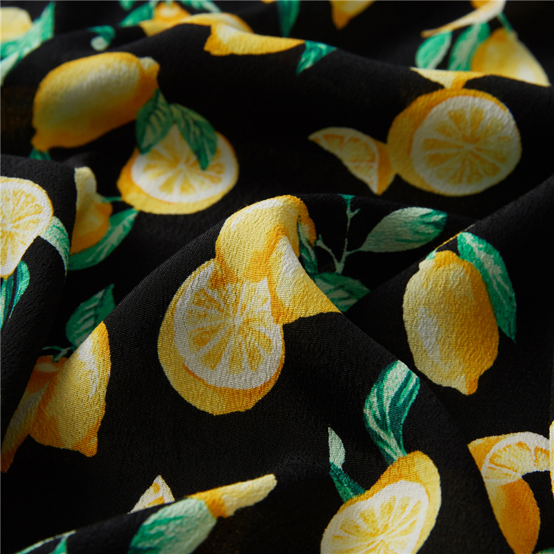 Lemon in kỹ thuật số crepe 53% viscose 47% rayon poplin vải Hawaii kỳ lạ