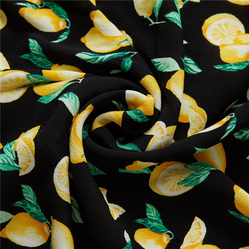 Lemon in kỹ thuật số crepe 53% viscose 47% rayon poplin vải Hawaii kỳ lạ